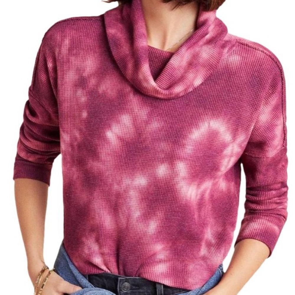 Anthropologie Maeve Tie Dye Waffle Turtleneck Sweater